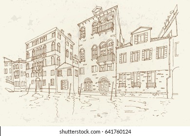 Vector sketch of architecture of Venice, Italy. Retro style.