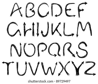 Vector sketch arrows alphabet on a white background