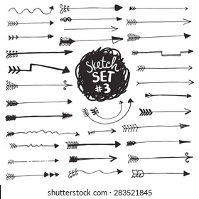 Vector sketch arrows set. Hand drawn illustration. Vintage elements collection.