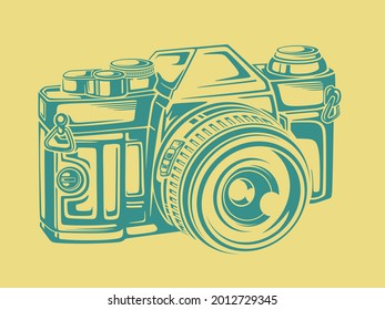 Vector sketch art of Vintage Camera with super detail in retro color style