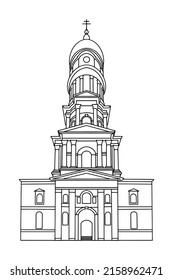 vector sketch of Assumption Cathedral in Kharkiv, Ukraine.