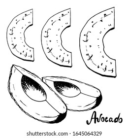 Vector sketch with avocado drawn in a graphic style. Perfect for menu design and decoration of healthy food.