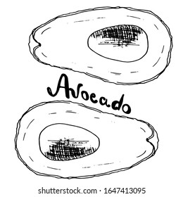 Vector sketch with avocado drawn in a graphic style. Perfect for menu design and decoration of healthy food.