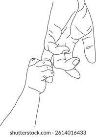 Vector sketch of a baby grasping an adult’s finger from above, symbolizing love, trust and support