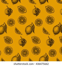 Vector sketch background fruit.
Citrus - bergamot, lemon, orange, lime, tangerine, tangelo, grapefruit.