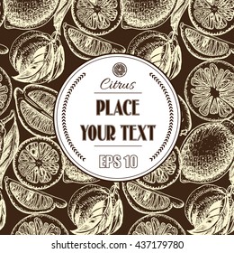 Vector sketch background fruit.
Citrus - bergamot, lemon, orange, lime, tangerine, tangelo, grapefruit.