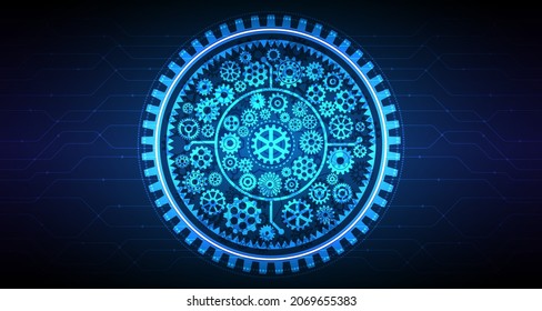 vector sketch background gear wheel circle with gear elements Circuit board of the future EP.3.Hi-tech communication concept innovation background vector