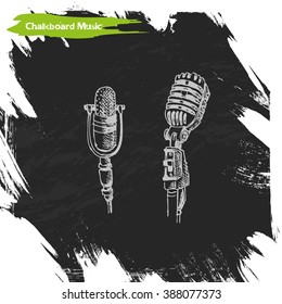 Vector sketch background music microphone.
The chalk Board with microphone