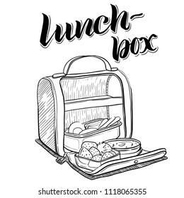 vector sketch bags for breakfast dinner lunch and healthy food. breakfast bag. lunch box.