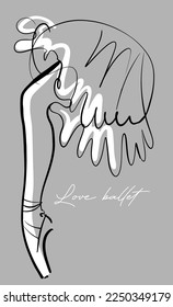 vector sketch of ballerina's leg in pointe, linear stile