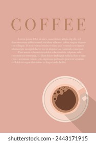 Vector sketch banner with coffee beans and cups on minimal background. Template design.  Illustration for cafe menu, invitations, cards, banner, poster, cover. 