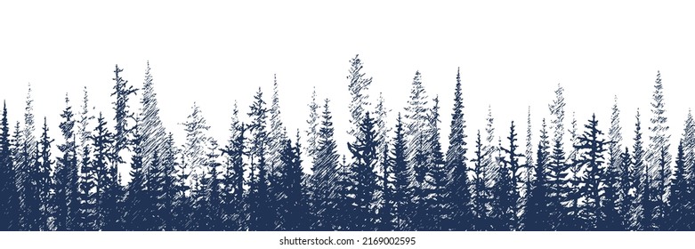 Vector sketch, banner. Forest, imitation of a pencil drawing.