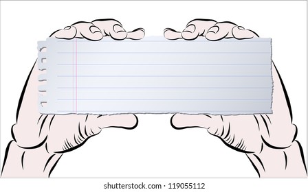 Vector sketch of banner and two hands. Hands holds banner. Hand drawing.
