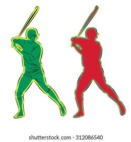 vector sketch baseball player. inning on bats.white background