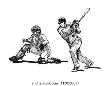 vector sketch baseball players