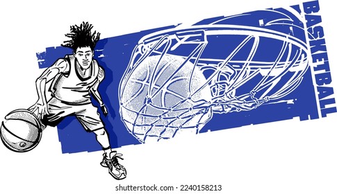 vector sketch of the basketball player in action with basketball ball