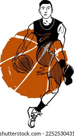 vector sketch of the basketball player with a ball