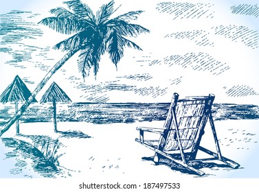 vector sketch beach with palm trees