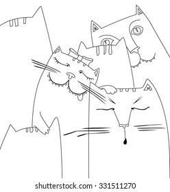 Vector sketch beackground with cats on white