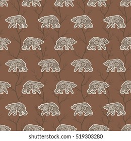 Vector sketch bear. Seamless background