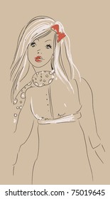 Vector sketch of beautiful girl