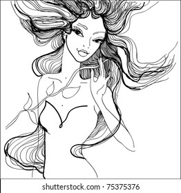 Vector sketch of beautiful girl