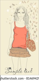 Vector sketch of beautiful girl