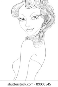 Vector sketch of beautiful girl