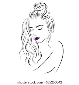Vector Sketch Beautiful Girl Long Hair Stock Vector (Royalty Free)  685250842 | Shutterstock