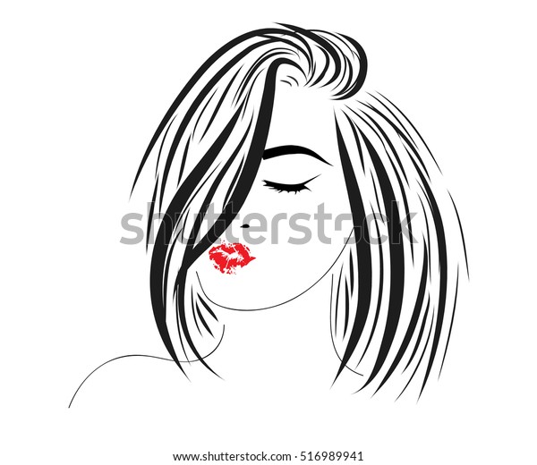 Vector Sketch Beautiful Girl Short Hair Stock Vektorgrafik