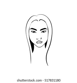 Vector sketch of a beautiful young asian woman face