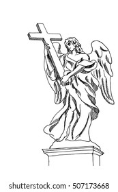 vector sketch of Bernini's marble statue of angel from the Sant'Angelo Bridge in Rome, Italy