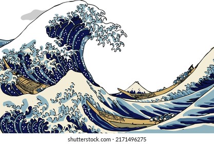 Vector sketch from the big japanese tsunami  Hokusai The Great Wave Of Kanagawa and empty background for copy space
