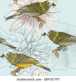 Vector sketch of a bird with flower. Hand drawn illustration