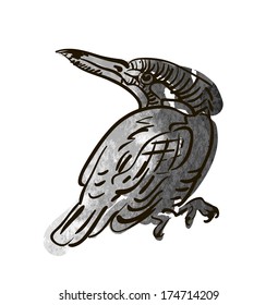 Vector sketch of bird, watercolor