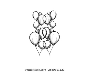 Vector Sketch of Birthday Balloon. Hand-Drawn Birthday Party Balloons. Hand-Drawn Vector Sketch of Birthday Party Balloons - Fun and Editable Balloon Illustration