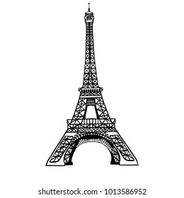 Vector sketch black Eifel Tower hand drawn landmark symbol of Paris, France. Great for french invitations, greeting cards, postcards, gifts.