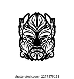 Vector sketch of a black and white Polynesian god mask tattoo.