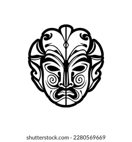 Vector sketch of a black and white Polynesian god mask tattoo.