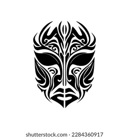 Vector sketch of a black and white Polynesian god mask tattoo.