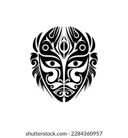 Vector sketch of a black and white Polynesian god mask tattoo