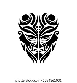 Vector sketch of a black and white Polynesian god mask tattoo.