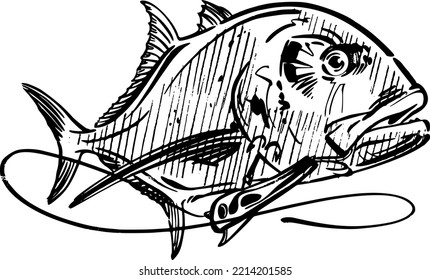 Vector sketch of the black and white trevally fish