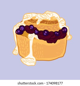 vector sketch of blueberry muffin with cream