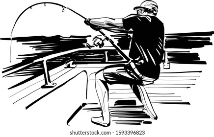 the vector sketch of the boat fishing