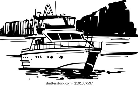 the vector sketch of the boat in the sea