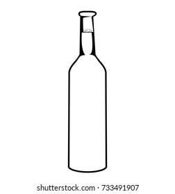 Vector sketch of bottle. Beer bottle isolated on white background. Simple line drawing. Black and white.