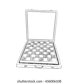 Vector sketch of box with Chess board. Hand draw illustration.