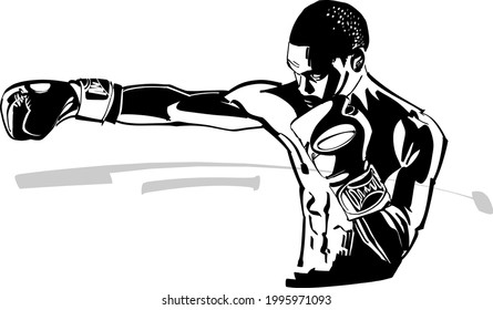 the vector sketch of the boxing fighter in the helmet