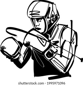 el esbozo vectorial del luchador boxeador en el casco